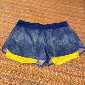 Danskin Now Active Running Shorts Blue Neon Green Under Shorts Sz Large (12-14)